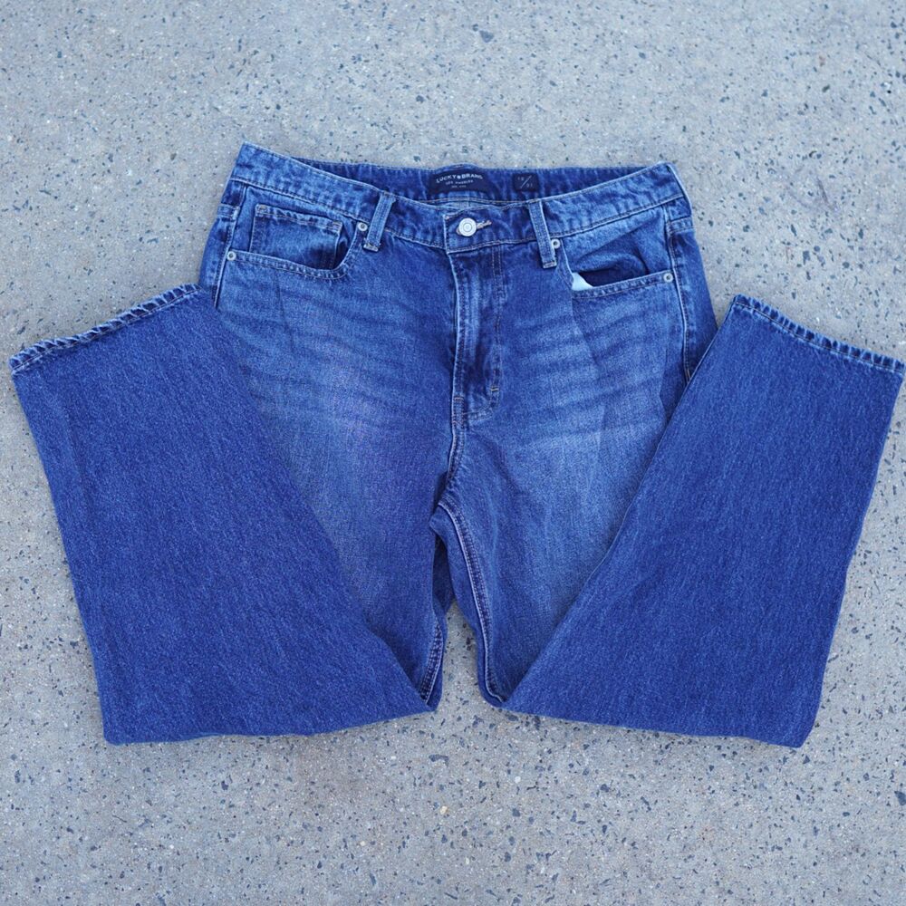 Lucky Brand Boy Relaxed Straight Jeans 12/31 Mid Rise Dark Wash 100% Cotton 90s